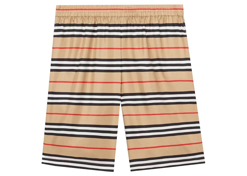 Supreme Burberry Logo Print Silk Twill Shorts Archive Beige