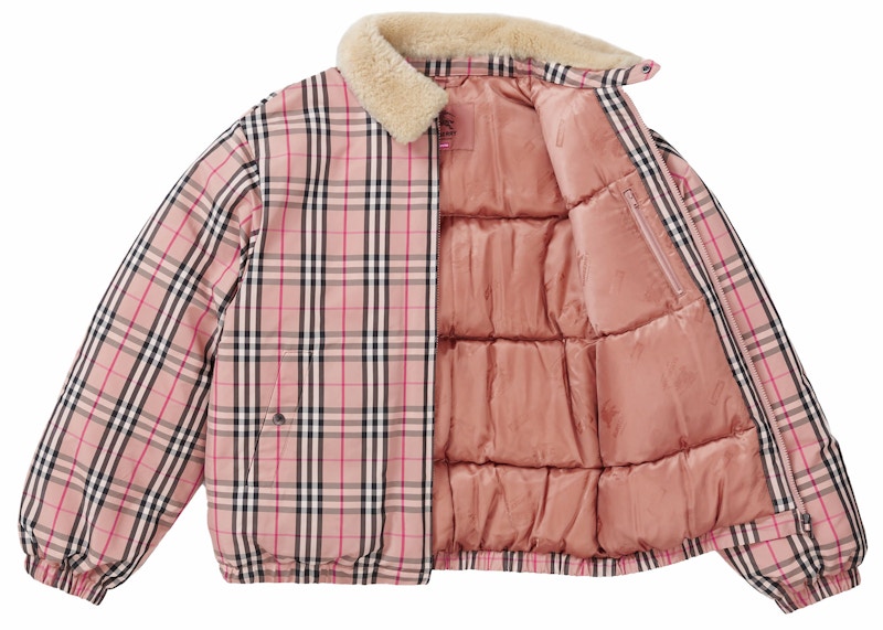 Supreme Burberry Shearling Collar Down Puffer Jacket Pink