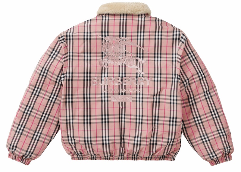 Supreme Burberry Shearling Collar Down Puffer Jacket Pink