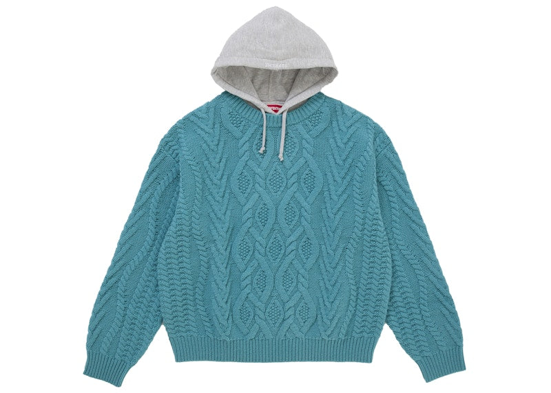 Supreme Cable Hooded Sweater Teal