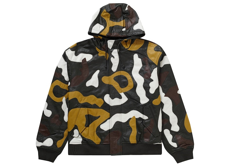 Supreme Camo Leather Hooded Jacket Green Camo