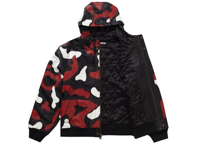 Supreme Camo Leather Hooded Jacket Red Camo