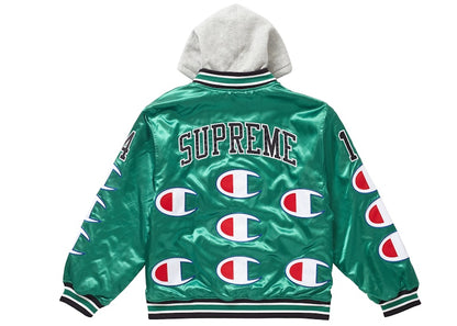 Supreme Champion Hooded Satin Varsity Jacket Kelly Green