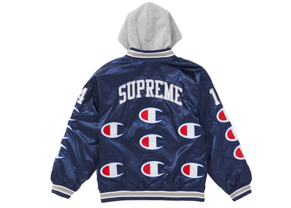 Supreme Champion Hooded Satin Varsity Jacket Navy