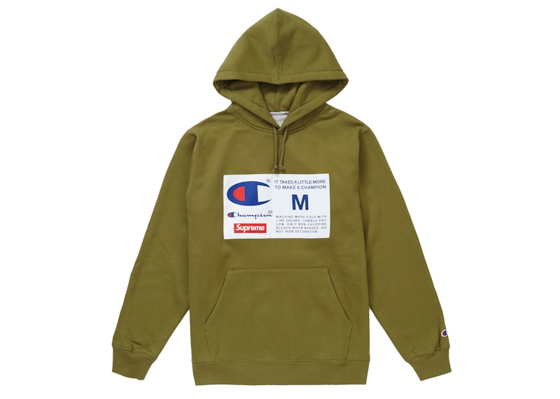 Supreme Champion Label Hooded Sweatshirt Olive