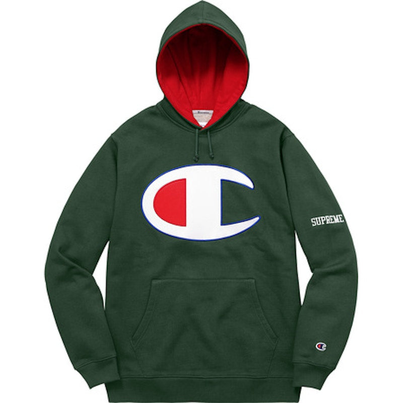 Supreme Champion Satin Logo Hoodie Dark Green