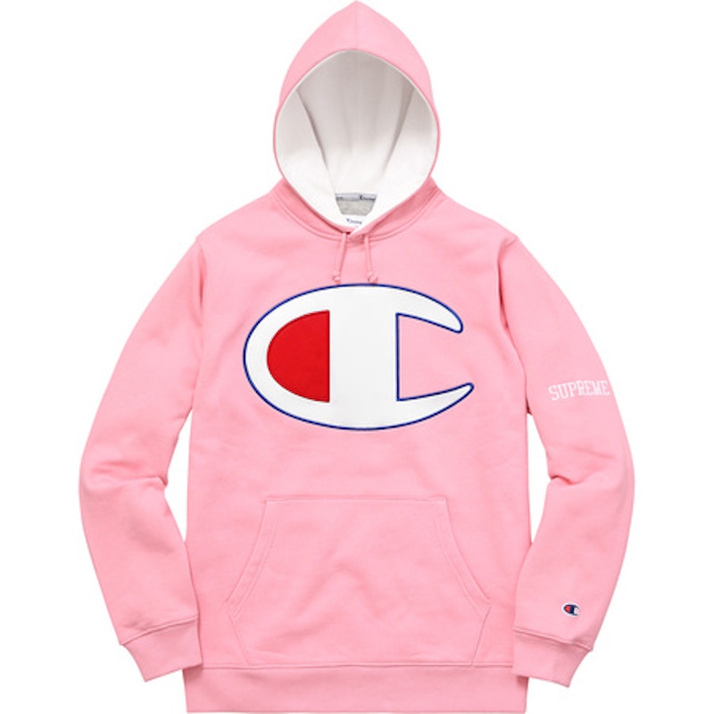 Supreme Champion Satin Logo Hoodie Pink