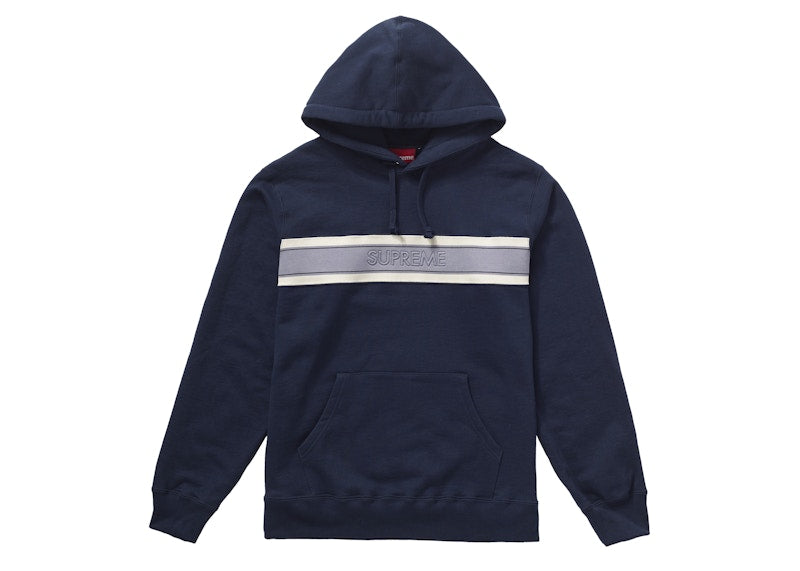 Supreme Chest Stripe Logo Hooded Sweatshirt Navy