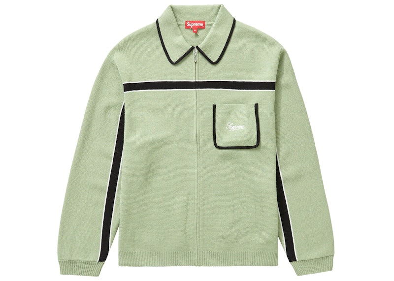 Supreme Chest Stripe Zip Up Cardigan Dusty Green
