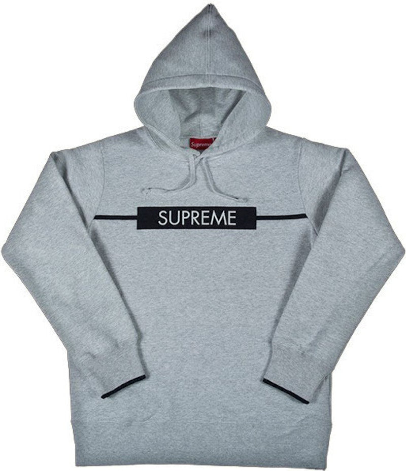 Supreme Chest Twill Tape Hooded Sweatshirt Grey