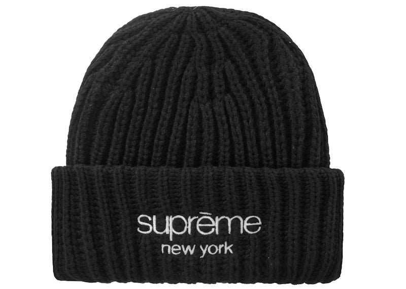Supreme Classic Logo Chunky Ribbed Beanie Black