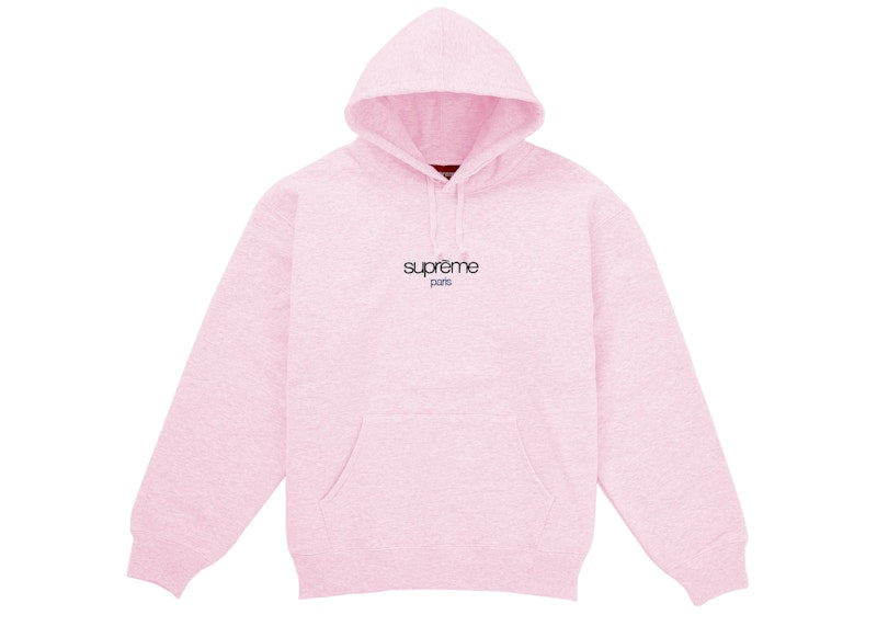 Supreme Classic Logo Paris Shop Hooded Sweatshirt Light Pink