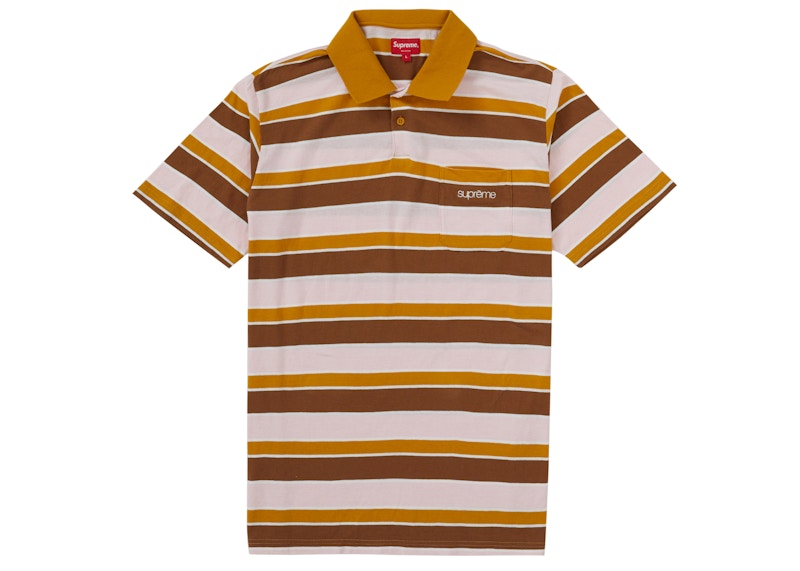 Supreme Classic Logo Stripe Polo Mustard