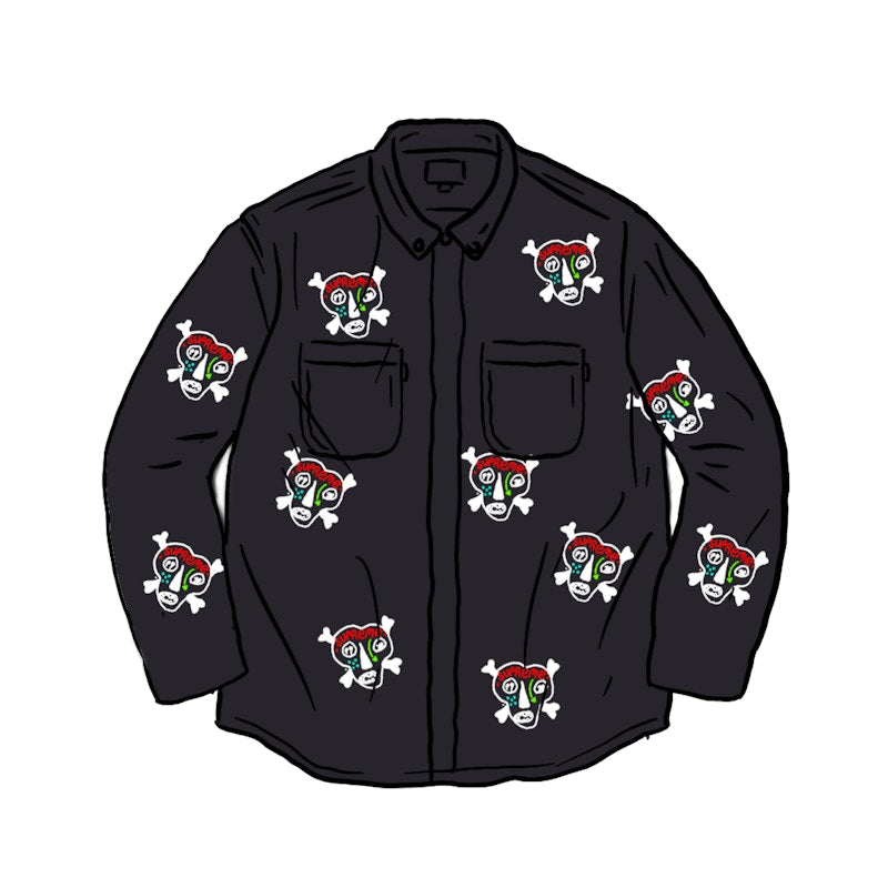 Supreme Clayton Patterson Skulls Embroidered Work Shirt Black