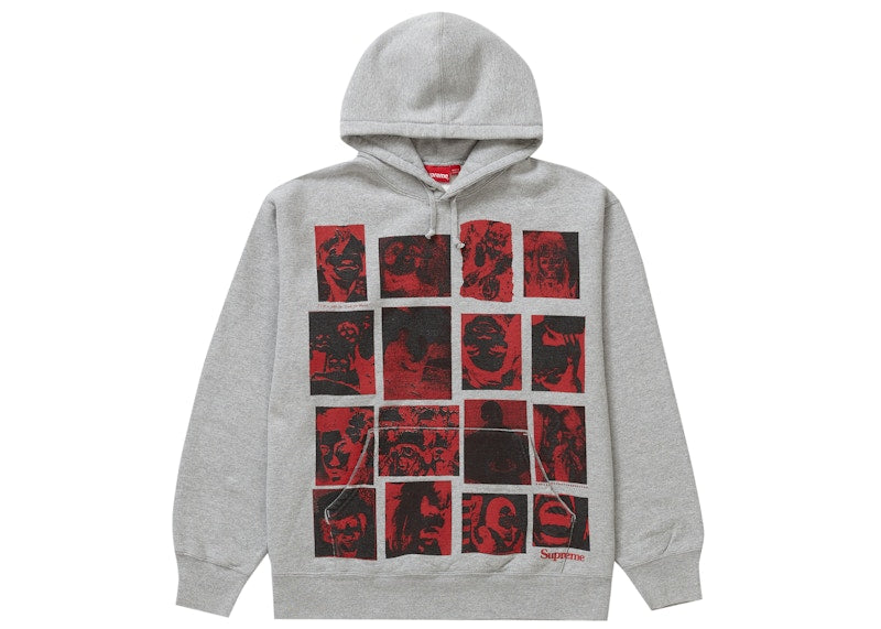 Supreme Collage Grid Hooded Sweatshirt Heather Grey