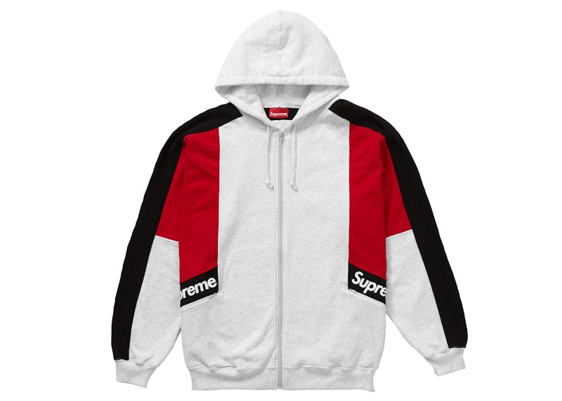 Supreme Color Blocked Zip Up Hooded Sweatshirt Ash Grey