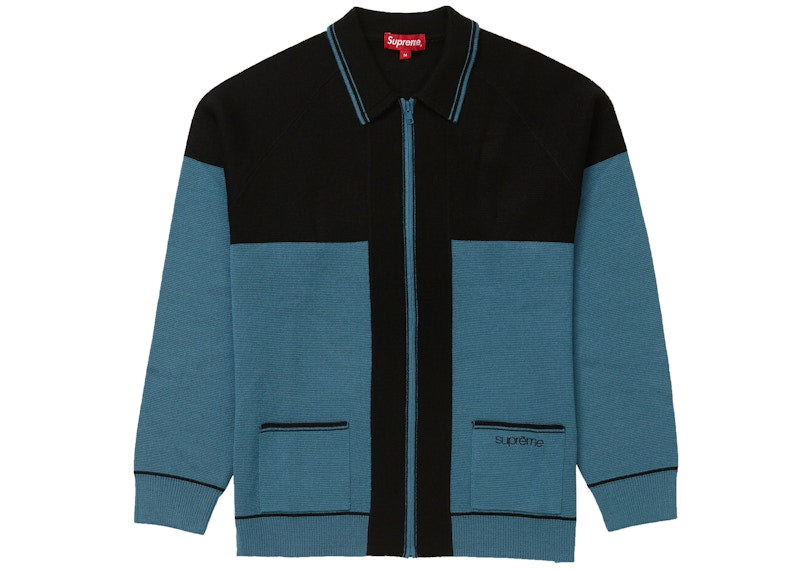 Supreme Color Blocked Zip Up Sweater Dusty Blue