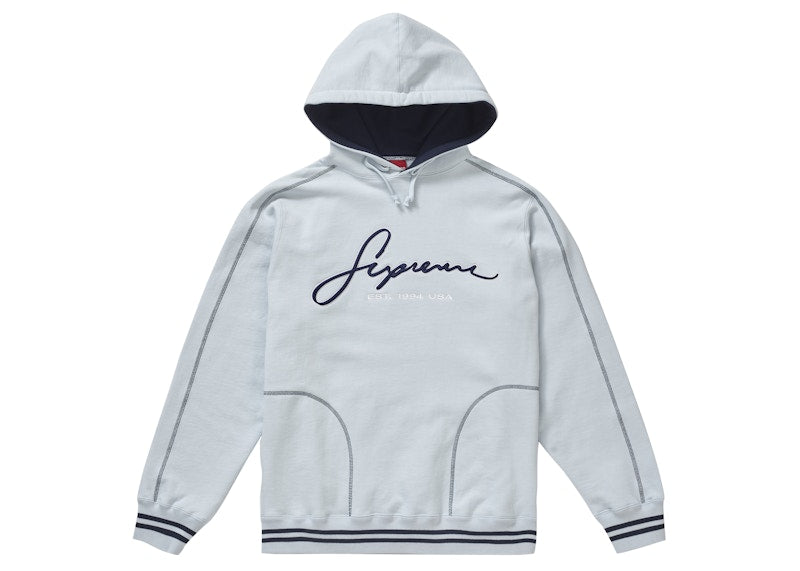 Supreme Contrast Embroidered Hooded Sweatshirt Ice