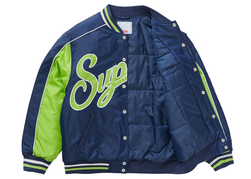 Supreme Contrast Script Varsity Jacket Navy