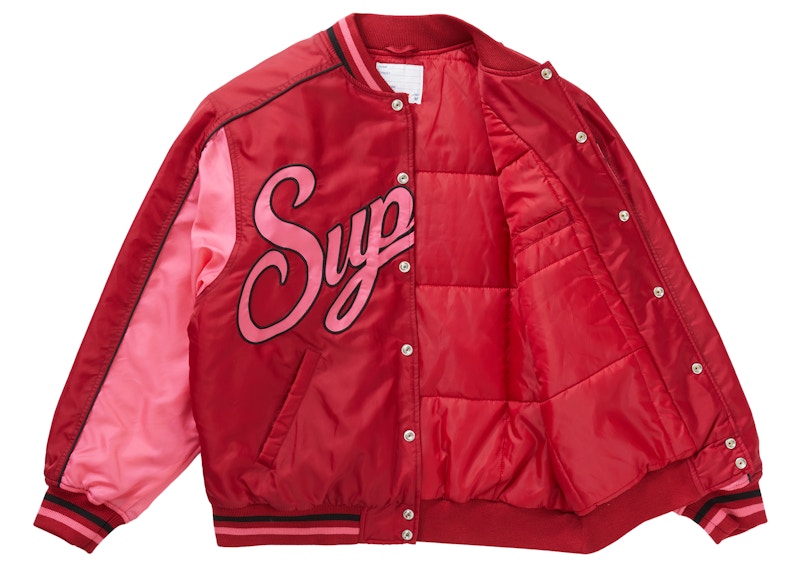 Supreme Contrast Script Varsity Jacket Red