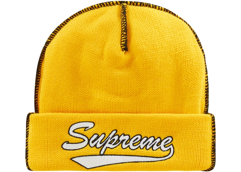 Supreme Contrast Stitch Beanie (FW22) Yellow