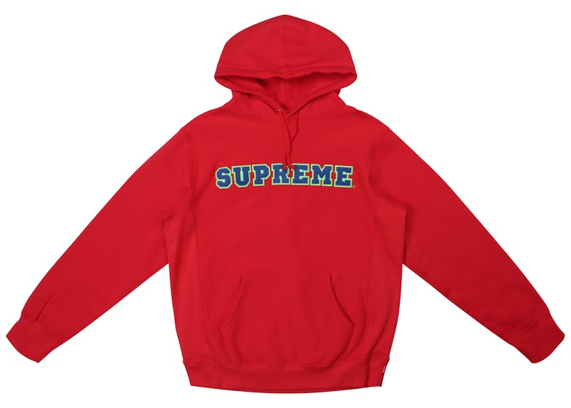 Supreme Cord Collegiate Logo Hooded Sweatshirt Red