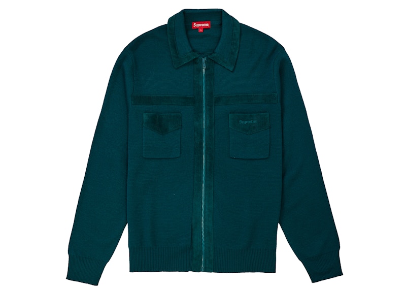 Supreme Corduroy Detailed Zip Sweater Teal