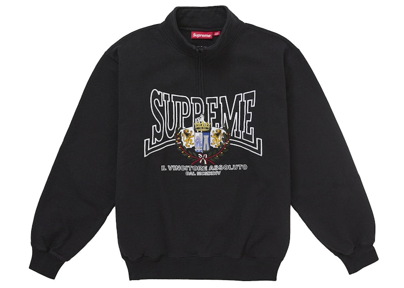 Supreme Crest Applique Half Zip Pullover Black