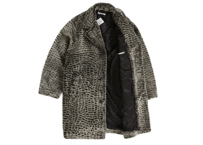 Supreme Croc Faux Fur Overcoat Black