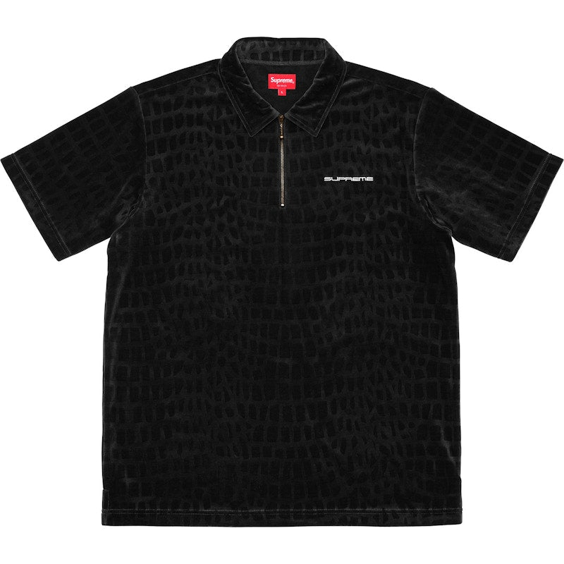 Supreme Croc Velour Zip Polo Black