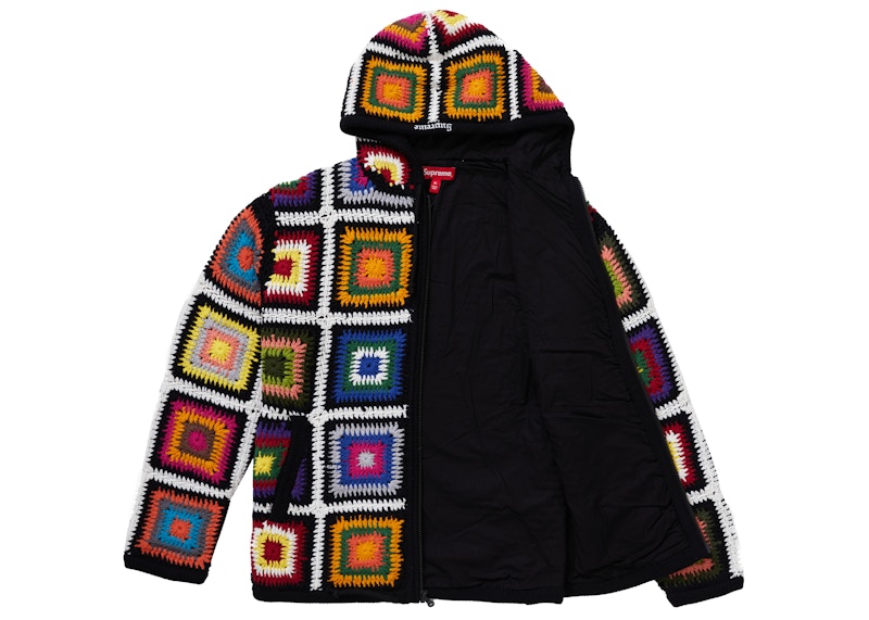 Supreme Crochet Hooded Zip Up Sweater Multicolor