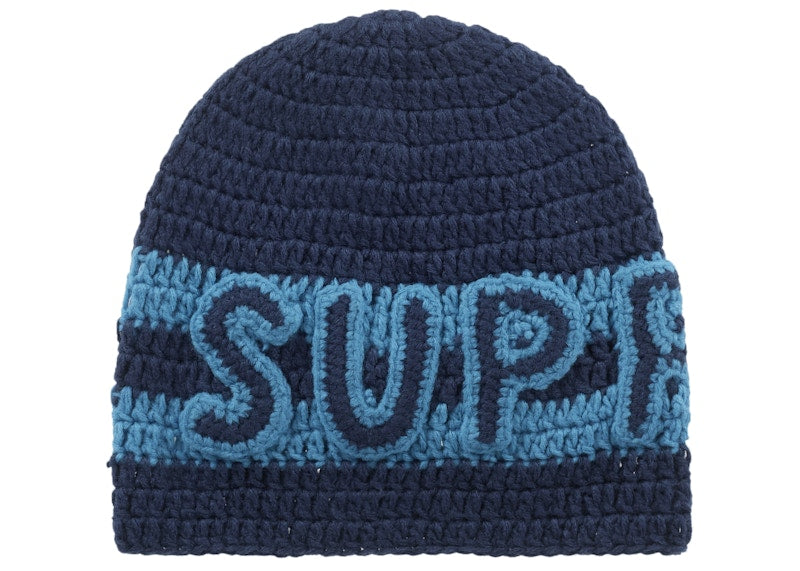 Supreme Crochet Logo Beanie Navy