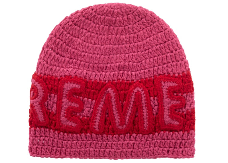 Supreme Crochet Logo Beanie Pink
