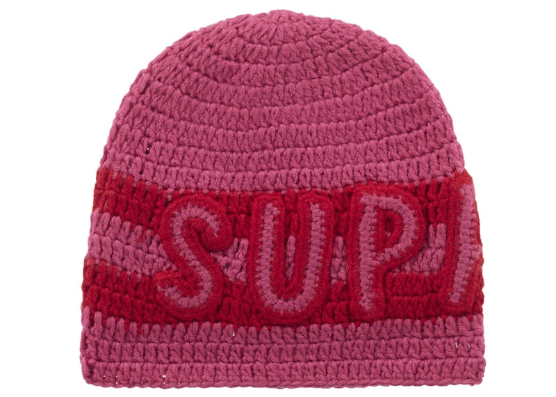 Supreme Crochet Logo Beanie Pink