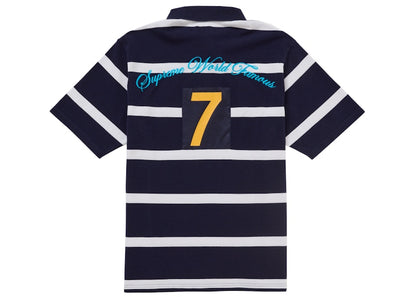 Supreme Cursive Polo Navy Stripe