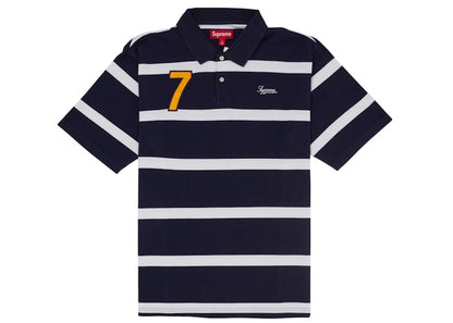 Supreme Cursive Polo Navy Stripe