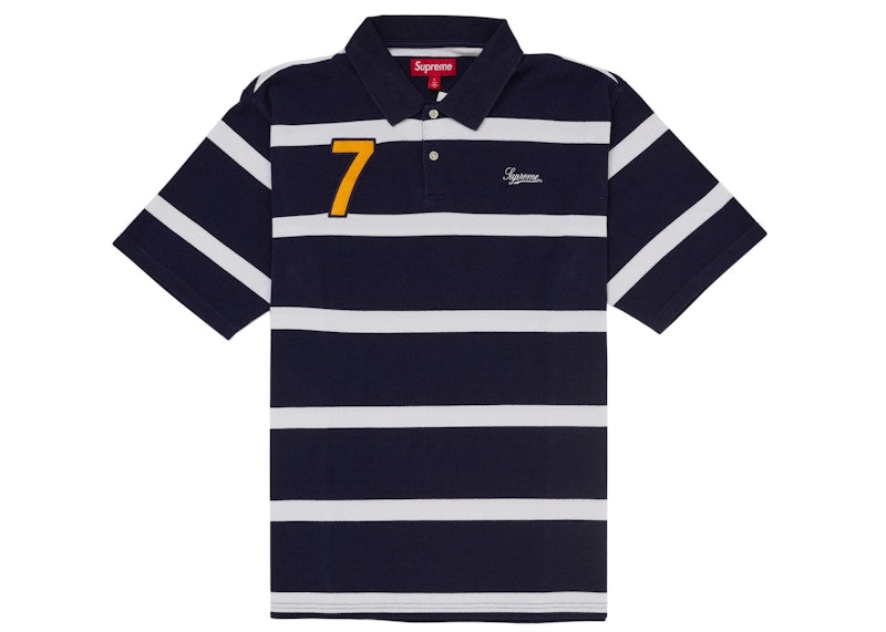 Supreme Cursive Polo Navy Stripe