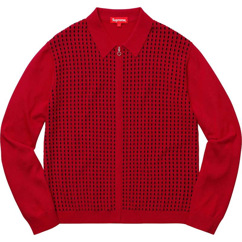 Supreme Dashes Zip Up Knit Polo Red