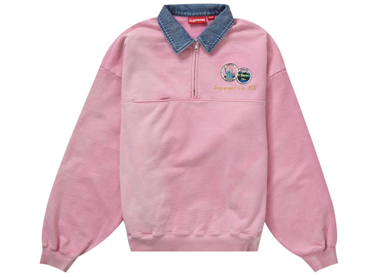 Supreme Denim Collar Half Zip Sweatshirt Pink