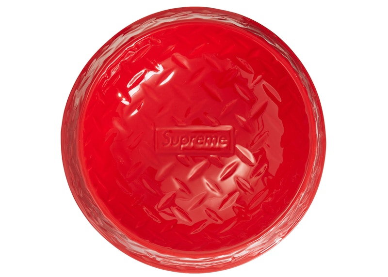 Supreme Diamond Plate Dog Bowl Red