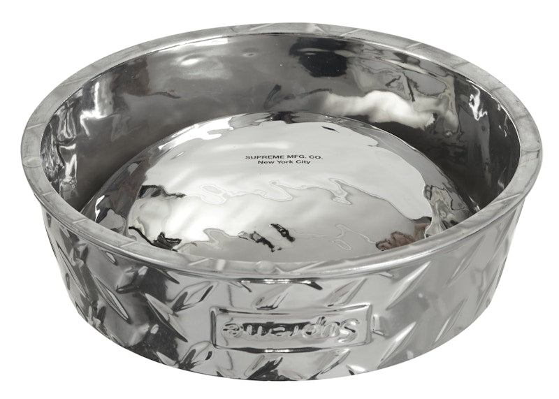 Supreme Diamond Plate Dog Bowl Silver