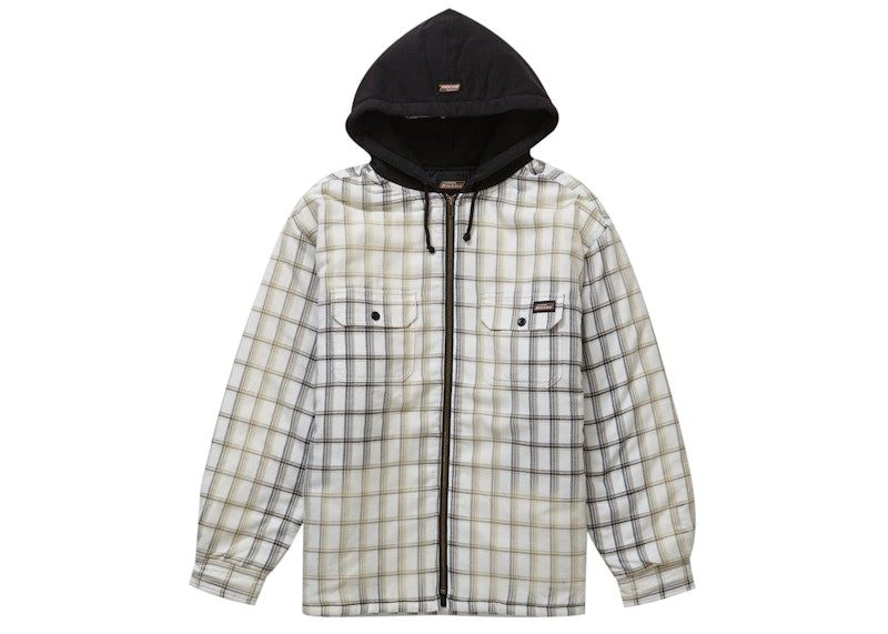 Supreme Dickies Plaid Hooded Zip Up Shirt White