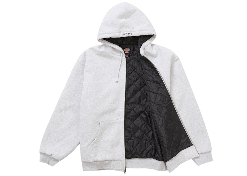 Supreme Dickies Quilted Lined Zip Up Hooded Sweatshirt Heather Grey