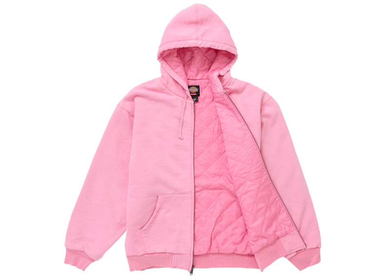Supreme Dickies Quilted Lined Zip Up Hooded Sweatshirt Pink
