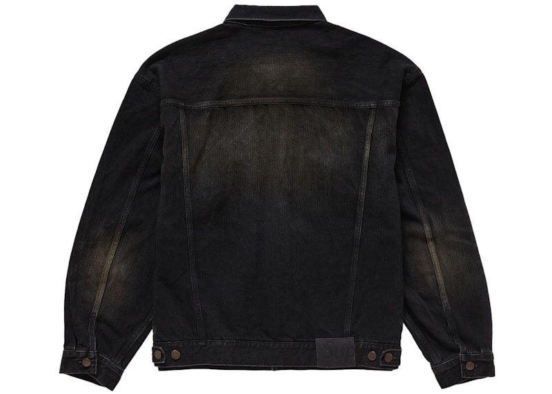 Supreme Distressed Selvedge Trucker Jacket Washed Black