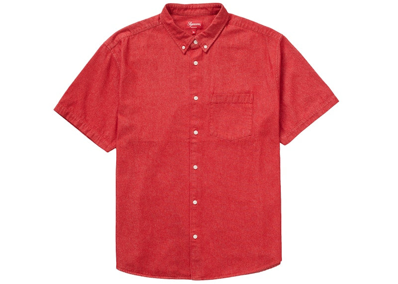 Supreme Embossed Denim S/S Shirt Red