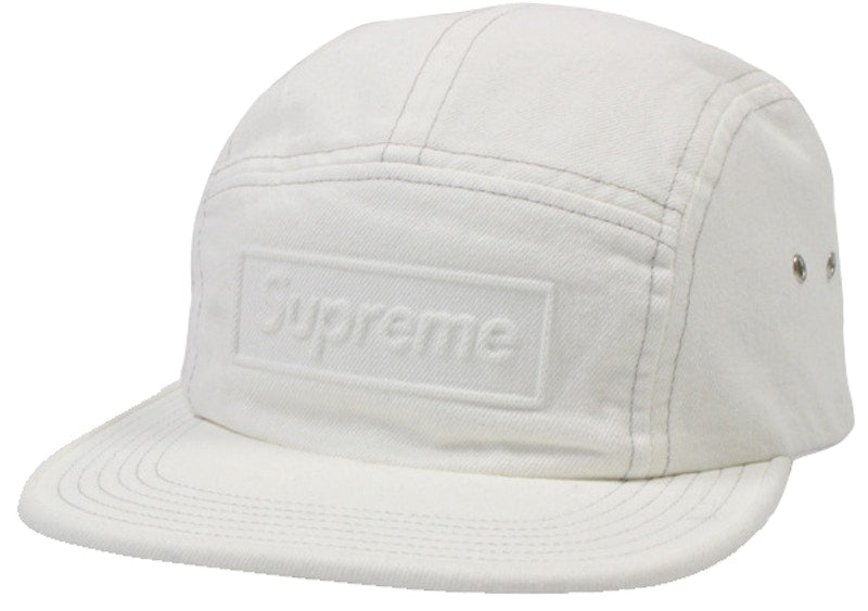 Supreme Embossed Stone Washed Camp Cap White