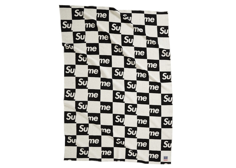 Supreme Faribault Woolen Mill Checkerboard Wool Throw Black