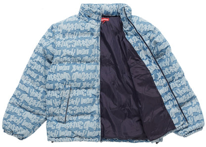 Supreme Fat Tip Jacquard Denim Puffer Jacket Blue