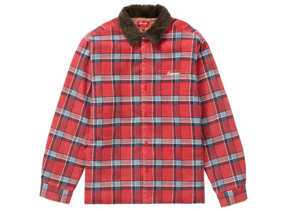 Supreme Faux Fur Collar Flannel Shirt Red